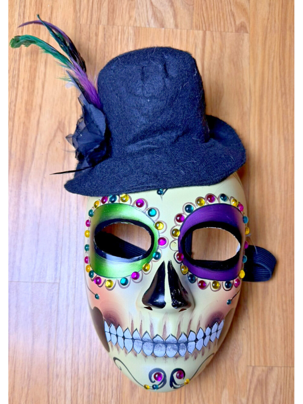 Day of the Dead Sugar Skull Mask Mini Top Hat Feathers Jewels Halloween